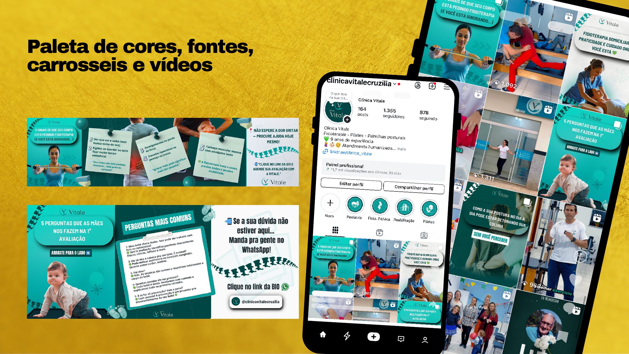 Feed e carrosséis criados para clínica de fisioterapia