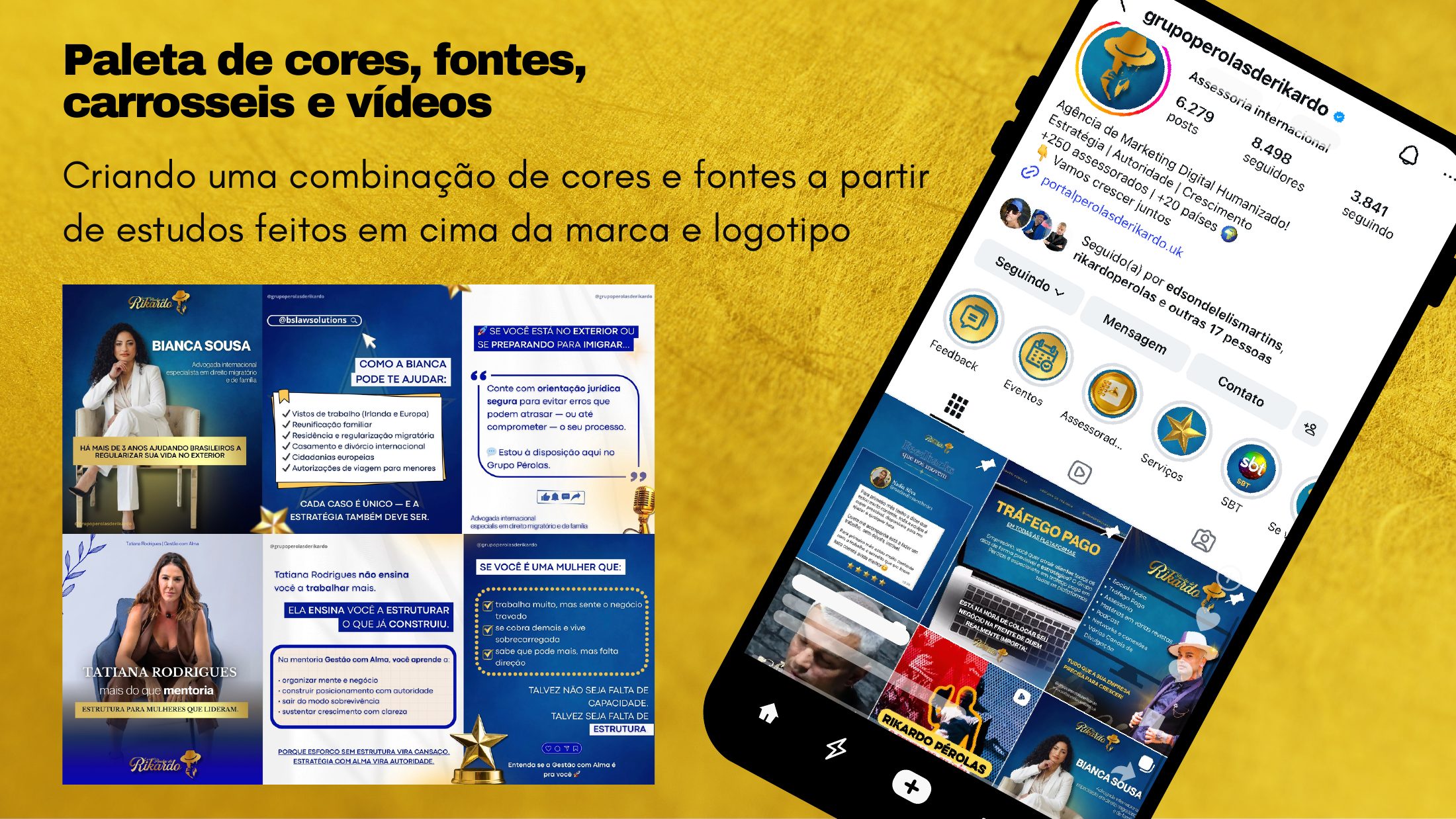 Feed e carrosséis criados para assessoria de marketing digital
